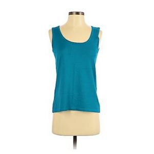 A blue sleveless top